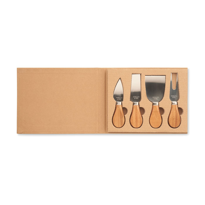 Set aus 4 Holz Käsemessern in Geschenkbox mit Namensgravur