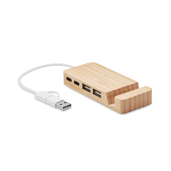 Chargeur 4 ports & Support téléphone en Bambou à graver avec prénom