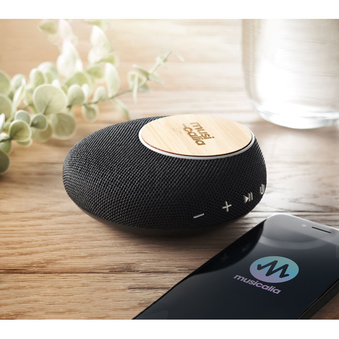 Enceinte Sans Fil + Chargeur en Bambou (4000 mAh) à graver avec prénom