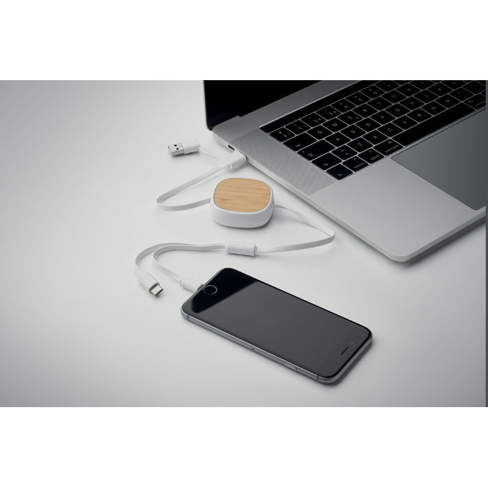 Uitschuifbare multi-USB oplaadkabel (bamboe)
