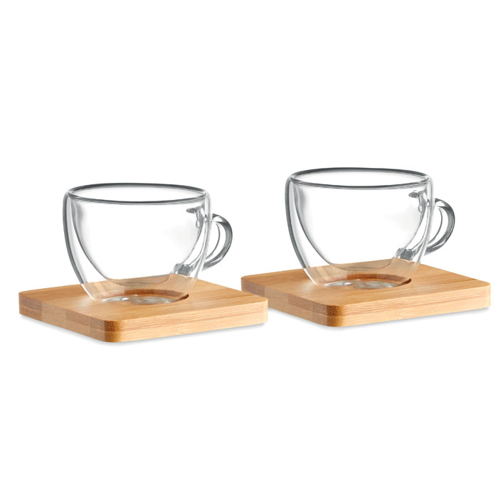 Espresso Glazen Set met Bamboe Onderzetter (2x 60ml)