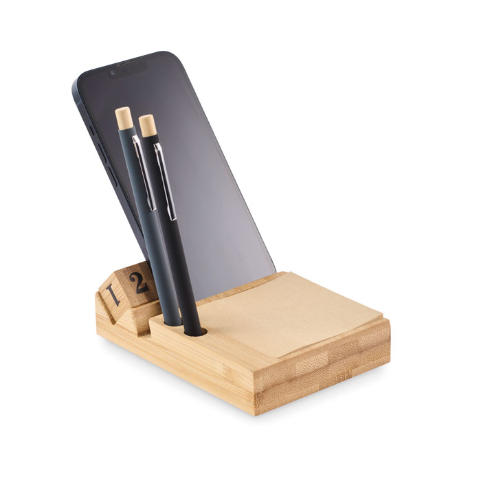 Calendrier de Bureau en Bambou avec Support téléphone & Post-it à graver avec prénom