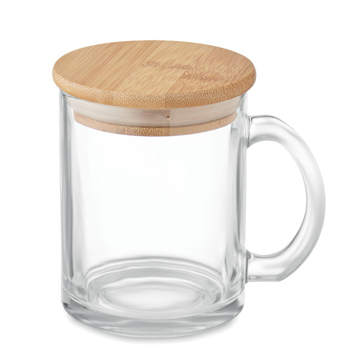 Gerecycled Glazen Mok 300ml met Bamboe Deksel