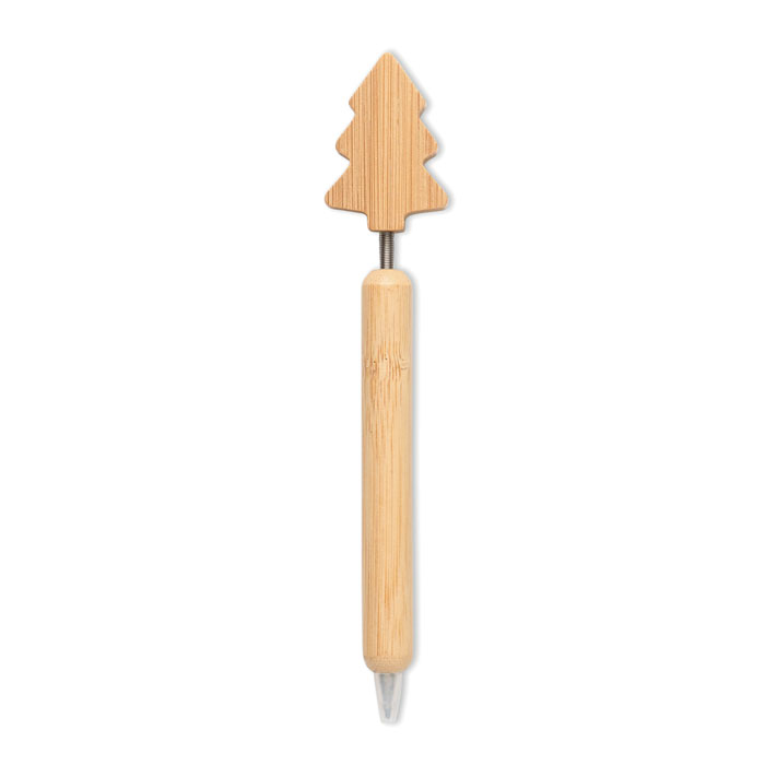Stylo à bille en bambou motif sapin à graver avec prénom