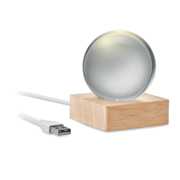 Sphère lumineuse LED sur bois à graver avec prénom