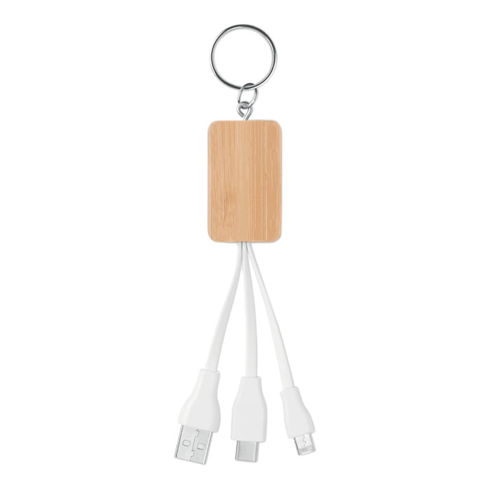 Bambus Schlüsselanhänger Ladekabel 3-in-1 mit Namensgravur