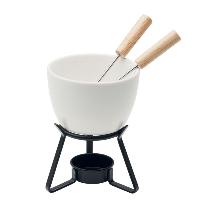 Keramik-Fondueset mit Holzdetails personalisieren mit Namensgravur