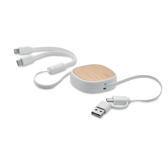 Einziehbares USB-Ladekabel Bambus gravieren