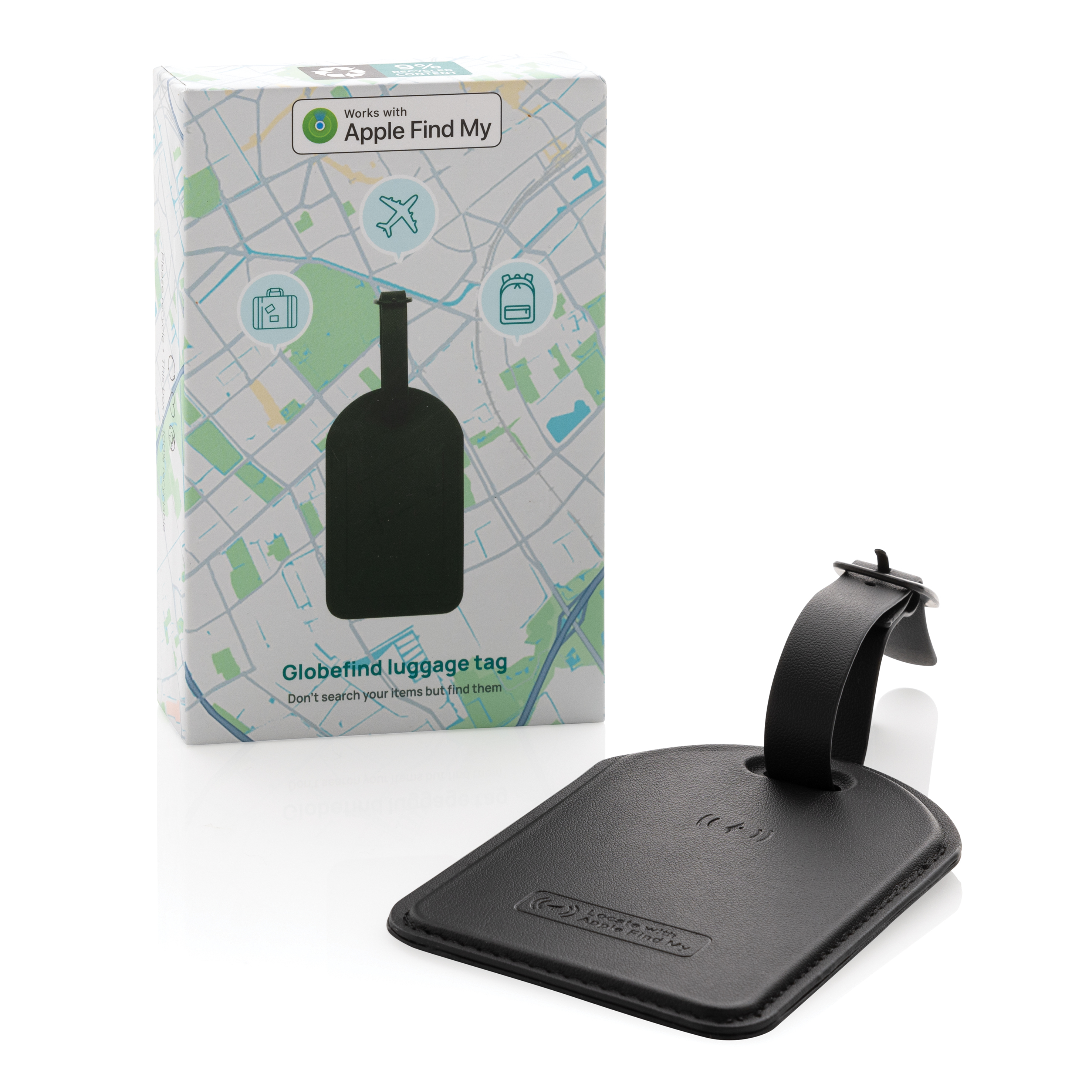 Globefind Find My étiquette à bagages (RCS) – noir